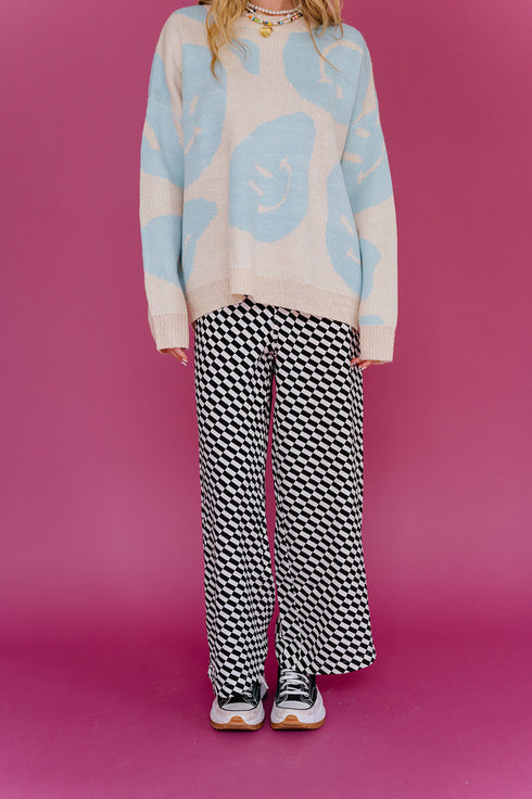 Happy Daze Smiley Sweater // Blue